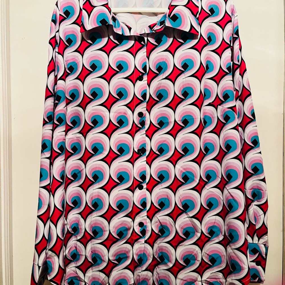 SHEIN Curve Multicolor Retro Print Shirt